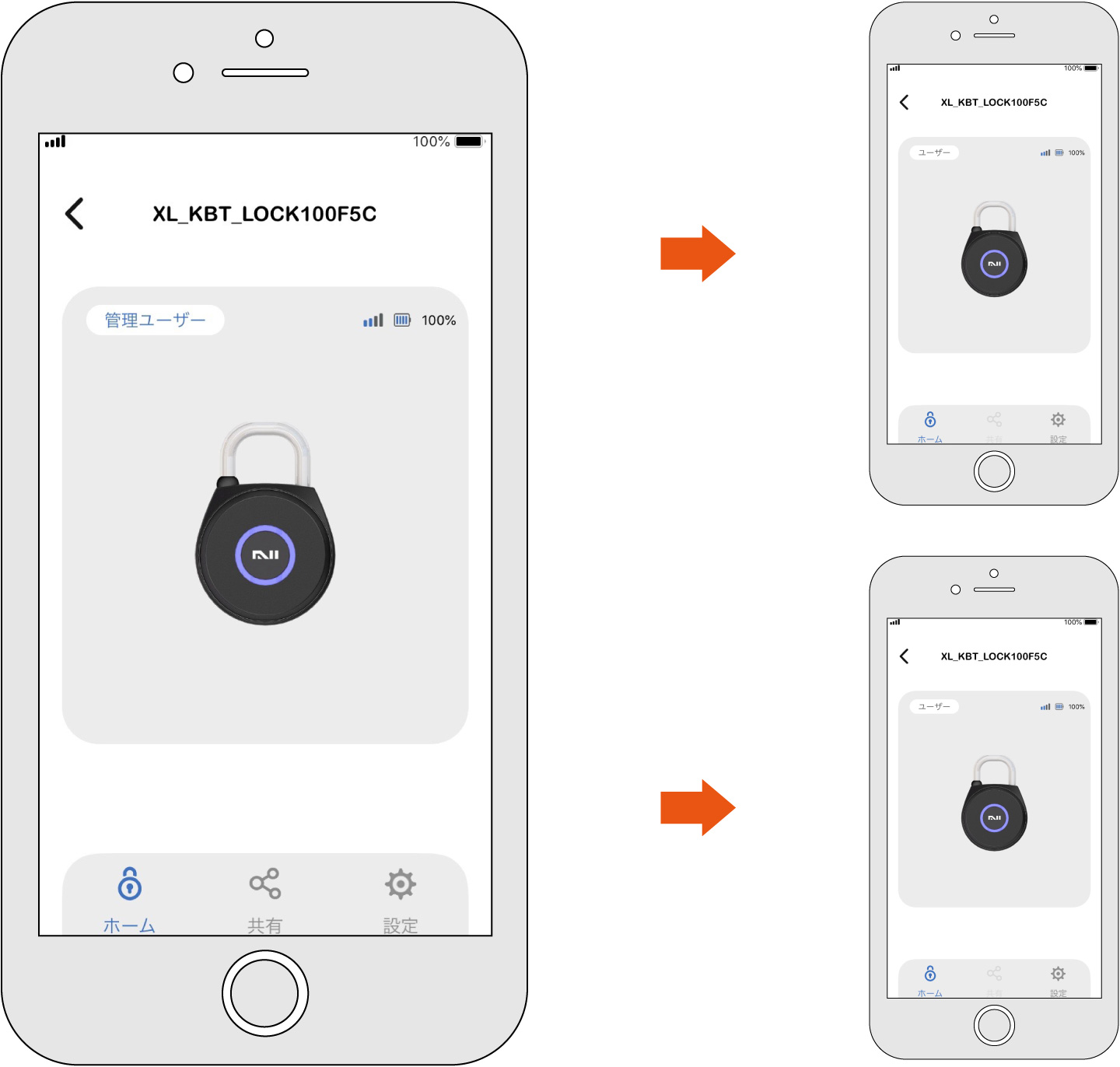 家族や友人と鍵のシェアをすれば複数のスマートフォンで開錠できます。