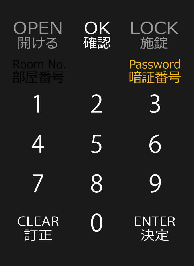 4.暗証番号を入力し「OK」をタッチ。数字が順番に点灯します。