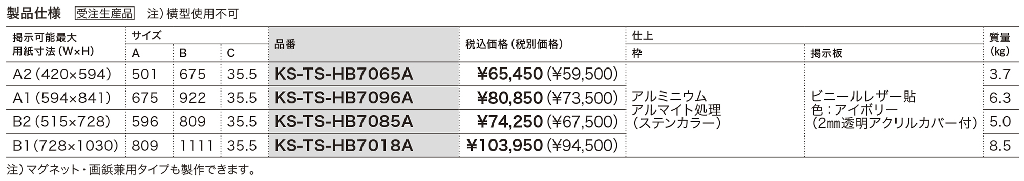 掲示板 屋画鋲ボード／屋外・屋内兼用タイプ／カバー付 KS-TS-HB7065A